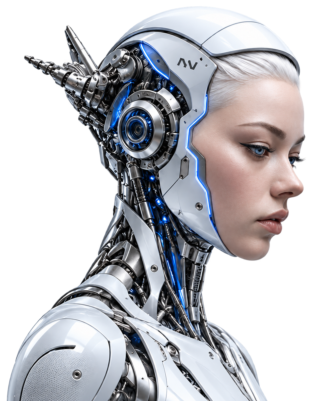 White and silver android, a conceptual illustration of engineered intelligence